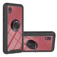 Silikon Hülle Handyhülle und Kunststoff Schutzhülle Hartschalen Tasche mit Magnetisch Fingerring Ständer YB1 für Samsung Galaxy M01 Core Schwarz