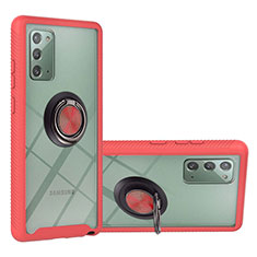 Silikon Hülle Handyhülle und Kunststoff Schutzhülle Hartschalen Tasche mit Magnetisch Fingerring Ständer YB1 für Samsung Galaxy Note 20 5G Rot