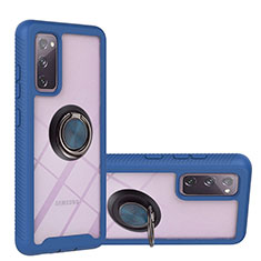 Silikon Hülle Handyhülle und Kunststoff Schutzhülle Hartschalen Tasche mit Magnetisch Fingerring Ständer YB1 für Samsung Galaxy S20 FE 5G Blau