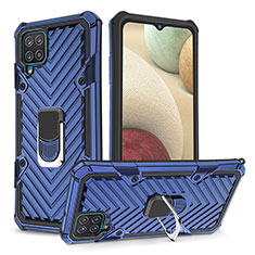 Silikon Hülle Handyhülle und Kunststoff Schutzhülle Hartschalen Tasche mit Magnetisch Fingerring Ständer YF1 für Samsung Galaxy A12 Blau