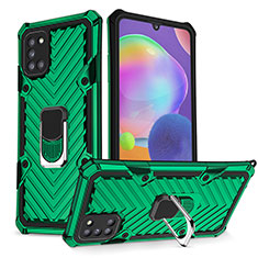 Silikon Hülle Handyhülle und Kunststoff Schutzhülle Hartschalen Tasche mit Magnetisch Fingerring Ständer YF1 für Samsung Galaxy A31 Grün