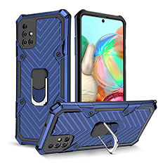 Silikon Hülle Handyhülle und Kunststoff Schutzhülle Hartschalen Tasche mit Magnetisch Fingerring Ständer YF1 für Samsung Galaxy A71 5G Blau