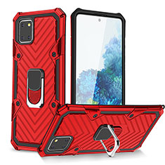 Silikon Hülle Handyhülle und Kunststoff Schutzhülle Hartschalen Tasche mit Magnetisch Fingerring Ständer YF1 für Samsung Galaxy A81 Rot