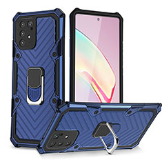 Silikon Hülle Handyhülle und Kunststoff Schutzhülle Hartschalen Tasche mit Magnetisch Fingerring Ständer YF1 für Samsung Galaxy A91 Blau
