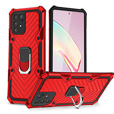 Silikon Hülle Handyhülle und Kunststoff Schutzhülle Hartschalen Tasche mit Magnetisch Fingerring Ständer YF1 für Samsung Galaxy A91 Rot