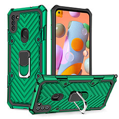 Silikon Hülle Handyhülle und Kunststoff Schutzhülle Hartschalen Tasche mit Magnetisch Fingerring Ständer YF1 für Samsung Galaxy M11 Grün