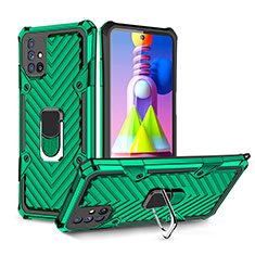 Silikon Hülle Handyhülle und Kunststoff Schutzhülle Hartschalen Tasche mit Magnetisch Fingerring Ständer YF1 für Samsung Galaxy M51 Grün