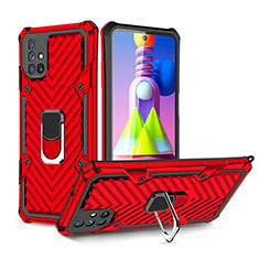 Silikon Hülle Handyhülle und Kunststoff Schutzhülle Hartschalen Tasche mit Magnetisch Fingerring Ständer YF1 für Samsung Galaxy M51 Rot