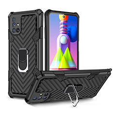 Silikon Hülle Handyhülle und Kunststoff Schutzhülle Hartschalen Tasche mit Magnetisch Fingerring Ständer YF1 für Samsung Galaxy M51 Schwarz