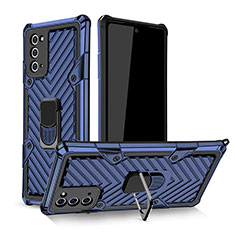 Silikon Hülle Handyhülle und Kunststoff Schutzhülle Hartschalen Tasche mit Magnetisch Fingerring Ständer YF1 für Samsung Galaxy Note 20 5G Blau