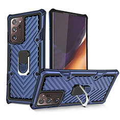 Silikon Hülle Handyhülle und Kunststoff Schutzhülle Hartschalen Tasche mit Magnetisch Fingerring Ständer YF1 für Samsung Galaxy Note 20 Ultra 5G Blau