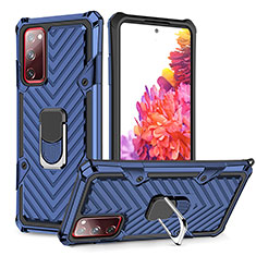 Silikon Hülle Handyhülle und Kunststoff Schutzhülle Hartschalen Tasche mit Magnetisch Fingerring Ständer YF1 für Samsung Galaxy S20 FE (2022) 5G Blau