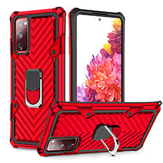 Silikon Hülle Handyhülle und Kunststoff Schutzhülle Hartschalen Tasche mit Magnetisch Fingerring Ständer YF1 für Samsung Galaxy S20 FE 4G Rot