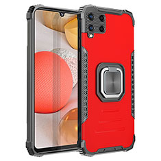 Silikon Hülle Handyhülle und Kunststoff Schutzhülle Hartschalen Tasche mit Magnetisch Fingerring Ständer ZJ2 für Samsung Galaxy A42 5G Rot