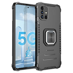 Silikon Hülle Handyhülle und Kunststoff Schutzhülle Hartschalen Tasche mit Magnetisch Fingerring Ständer ZJ2 für Samsung Galaxy A51 4G Schwarz