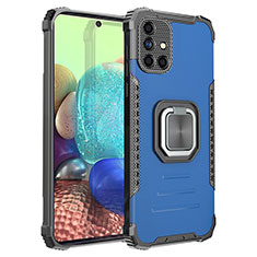 Silikon Hülle Handyhülle und Kunststoff Schutzhülle Hartschalen Tasche mit Magnetisch Fingerring Ständer ZJ2 für Samsung Galaxy A71 4G A715 Blau