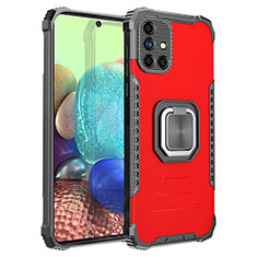 Silikon Hülle Handyhülle und Kunststoff Schutzhülle Hartschalen Tasche mit Magnetisch Fingerring Ständer ZJ2 für Samsung Galaxy A71 4G A715 Rot