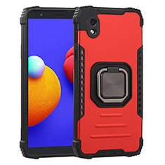 Silikon Hülle Handyhülle und Kunststoff Schutzhülle Hartschalen Tasche mit Magnetisch Fingerring Ständer ZJ2 für Samsung Galaxy M01 Core Rot