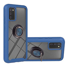 Silikon Hülle Handyhülle und Kunststoff Schutzhülle Hartschalen Tasche mit Magnetisch Fingerring Ständer ZJ5 für Samsung Galaxy A02s Blau