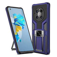 Silikon Hülle Handyhülle und Kunststoff Schutzhülle Hartschalen Tasche mit Magnetisch Fingerring Ständer ZL1 für Huawei Mate 40 Blau