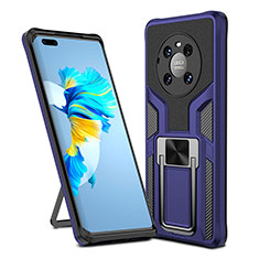 Silikon Hülle Handyhülle und Kunststoff Schutzhülle Hartschalen Tasche mit Magnetisch Fingerring Ständer ZL1 für Huawei Mate 40 Pro Blau
