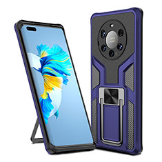 Silikon Hülle Handyhülle und Kunststoff Schutzhülle Hartschalen Tasche mit Magnetisch Fingerring Ständer ZL1 für Huawei Mate 40 Pro+ Plus Blau