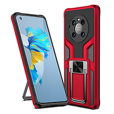 Silikon Hülle Handyhülle und Kunststoff Schutzhülle Hartschalen Tasche mit Magnetisch Fingerring Ständer ZL1 für Huawei Mate 40 Rot