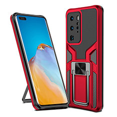Silikon Hülle Handyhülle und Kunststoff Schutzhülle Hartschalen Tasche mit Magnetisch Fingerring Ständer ZL1 für Huawei P40 Pro Rot