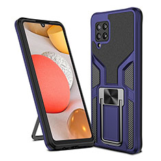 Silikon Hülle Handyhülle und Kunststoff Schutzhülle Hartschalen Tasche mit Magnetisch Fingerring Ständer ZL1 für Samsung Galaxy A42 5G Blau