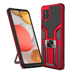 Silikon Hülle Handyhülle und Kunststoff Schutzhülle Hartschalen Tasche mit Magnetisch Fingerring Ständer ZL1 für Samsung Galaxy A42 5G Rot
