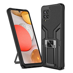 Silikon Hülle Handyhülle und Kunststoff Schutzhülle Hartschalen Tasche mit Magnetisch Fingerring Ständer ZL1 für Samsung Galaxy A42 5G Schwarz