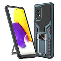 Silikon Hülle Handyhülle und Kunststoff Schutzhülle Hartschalen Tasche mit Magnetisch Fingerring Ständer ZL1 für Samsung Galaxy A72 5G Cyan