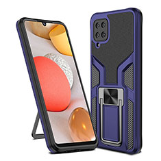 Silikon Hülle Handyhülle und Kunststoff Schutzhülle Hartschalen Tasche mit Magnetisch Fingerring Ständer ZL1 für Samsung Galaxy M12 Blau