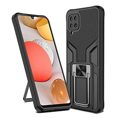 Silikon Hülle Handyhülle und Kunststoff Schutzhülle Hartschalen Tasche mit Magnetisch Fingerring Ständer ZL1 für Samsung Galaxy M12 Schwarz