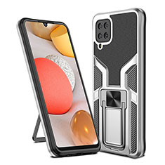 Silikon Hülle Handyhülle und Kunststoff Schutzhülle Hartschalen Tasche mit Magnetisch Fingerring Ständer ZL1 für Samsung Galaxy M12 Silber
