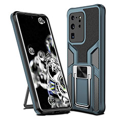 Silikon Hülle Handyhülle und Kunststoff Schutzhülle Hartschalen Tasche mit Magnetisch Fingerring Ständer ZL1 für Samsung Galaxy S20 Ultra 5G Cyan