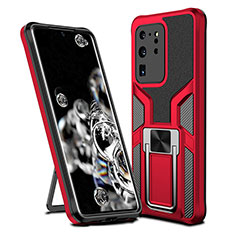 Silikon Hülle Handyhülle und Kunststoff Schutzhülle Hartschalen Tasche mit Magnetisch Fingerring Ständer ZL1 für Samsung Galaxy S20 Ultra 5G Rot