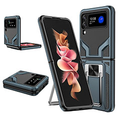 Silikon Hülle Handyhülle und Kunststoff Schutzhülle Hartschalen Tasche mit Magnetisch Fingerring Ständer ZL1 für Samsung Galaxy Z Flip3 5G Cyan