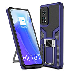 Silikon Hülle Handyhülle und Kunststoff Schutzhülle Hartschalen Tasche mit Magnetisch Fingerring Ständer ZL1 für Xiaomi Mi 10T 5G Blau