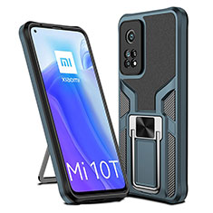 Silikon Hülle Handyhülle und Kunststoff Schutzhülle Hartschalen Tasche mit Magnetisch Fingerring Ständer ZL1 für Xiaomi Mi 10T 5G Cyan