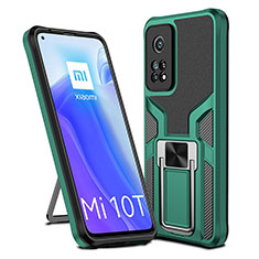 Silikon Hülle Handyhülle und Kunststoff Schutzhülle Hartschalen Tasche mit Magnetisch Fingerring Ständer ZL1 für Xiaomi Mi 10T 5G Grün