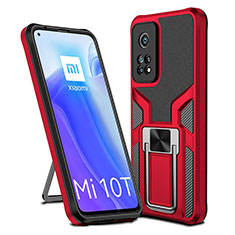 Silikon Hülle Handyhülle und Kunststoff Schutzhülle Hartschalen Tasche mit Magnetisch Fingerring Ständer ZL1 für Xiaomi Mi 10T 5G Rot