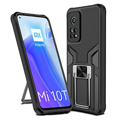 Silikon Hülle Handyhülle und Kunststoff Schutzhülle Hartschalen Tasche mit Magnetisch Fingerring Ständer ZL1 für Xiaomi Mi 10T 5G Schwarz