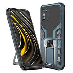 Silikon Hülle Handyhülle und Kunststoff Schutzhülle Hartschalen Tasche mit Magnetisch Fingerring Ständer ZL1 für Xiaomi Poco M3 Cyan