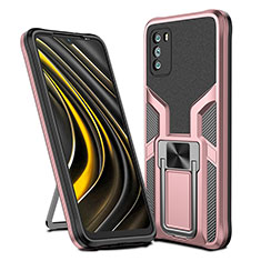 Silikon Hülle Handyhülle und Kunststoff Schutzhülle Hartschalen Tasche mit Magnetisch Fingerring Ständer ZL1 für Xiaomi Poco M3 Rosegold