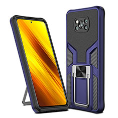 Silikon Hülle Handyhülle und Kunststoff Schutzhülle Hartschalen Tasche mit Magnetisch Fingerring Ständer ZL1 für Xiaomi Poco X3 Blau