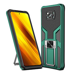 Silikon Hülle Handyhülle und Kunststoff Schutzhülle Hartschalen Tasche mit Magnetisch Fingerring Ständer ZL1 für Xiaomi Poco X3 Grün