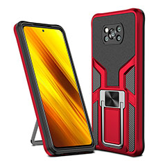 Silikon Hülle Handyhülle und Kunststoff Schutzhülle Hartschalen Tasche mit Magnetisch Fingerring Ständer ZL1 für Xiaomi Poco X3 Rot