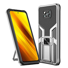 Silikon Hülle Handyhülle und Kunststoff Schutzhülle Hartschalen Tasche mit Magnetisch Fingerring Ständer ZL1 für Xiaomi Poco X3 Silber