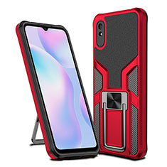 Silikon Hülle Handyhülle und Kunststoff Schutzhülle Hartschalen Tasche mit Magnetisch Fingerring Ständer ZL1 für Xiaomi Redmi 9A Rot